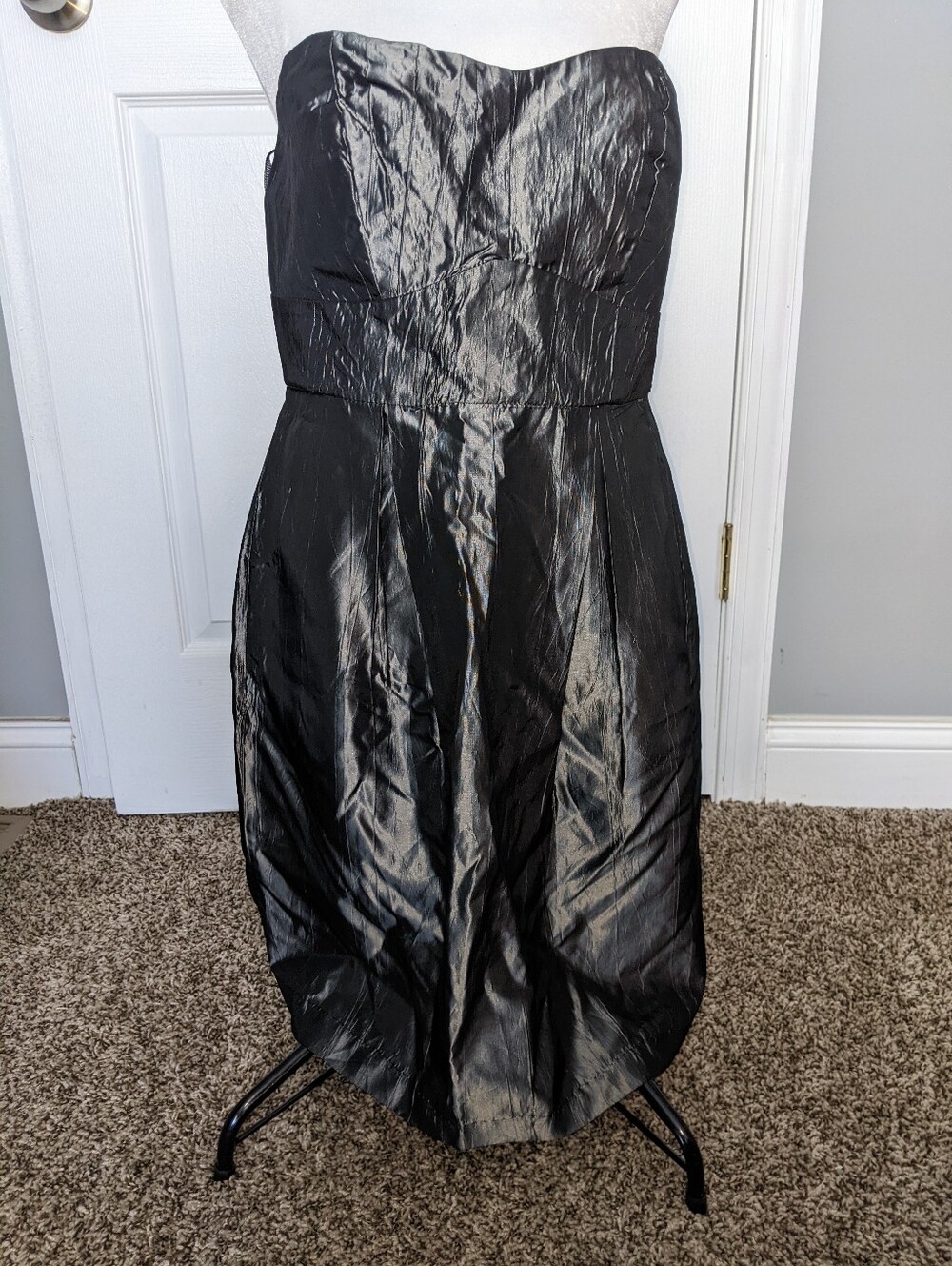 La La Lame Silver Grey Silk Dress M - Picture 4 of 14